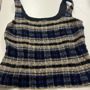 St John sleeveless black blue and beige top.